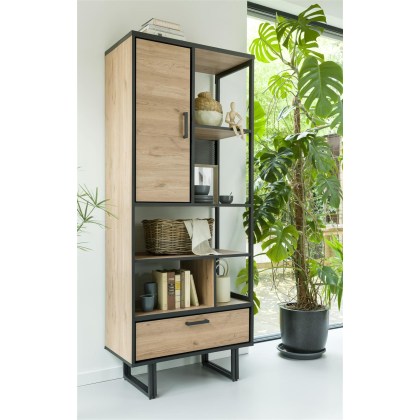 Avalon Bookcase with 1 Door, 1 Drawer & 5 Niches by Habufa