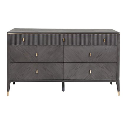 Leotta 7 Drawer Wide Chest (Ebony) with Ribbed Top Drawers by Vida Living