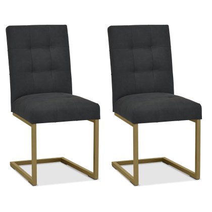 Pair of Athens Upholstered Cantilever Dining Chairs (Black Fabric) by Bentley Designs