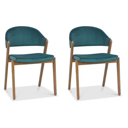 Pair of Regent Rustic Oak Dining Chairs (Azure Velvet) by Bentley Designs Pair of Regent Rustic Oak Dining Chairs (Azure Velvet) by Bentley Designs