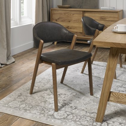 Pair of Regent Rustic Oak Dining Chairs (Old West Vintage Faux Leather) by Bentley Designs
