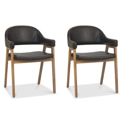 Pair of Regent Rustic Oak Dining Armchairs (Old West Vintage Faux Leather) by Bentley Designs Pair of Regent Rustic Oak Dining Armchairs (Old West Vintage Faux Leather) by Bentley Designs