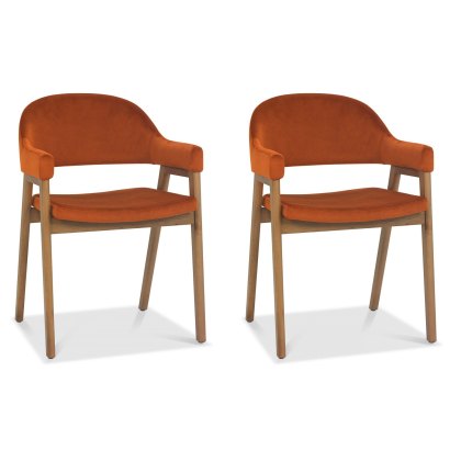 Pair of Regent Rustic Oak Dining Armchairs (Rust Velvet) by Bentley Designs Pair of Regent Rustic Oak Dining Armchairs (Rust Velvet) by Bentley Designs