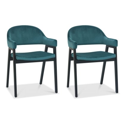 Pair of Regent Peppercorn Dining Armchairs (Azure Velvet) by Bentley Designs