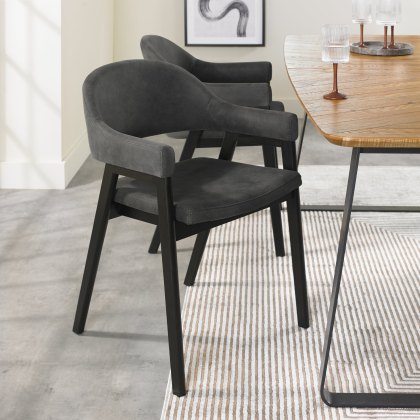 Pair of Regent Peppercorn Dining Armchairs (Grey Fabric) by Bentley Designs