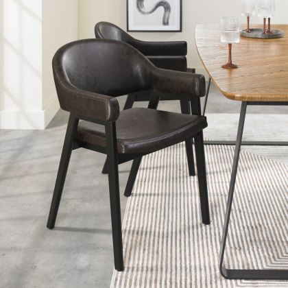Pair of Regent Peppercorn Dining Armchairs (Old West Vintage Faux Leather) by Bentley Designs
