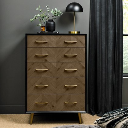 Sienna Fumed Oak & Peppercorn 5 Drawer Chest by Bentley Designs