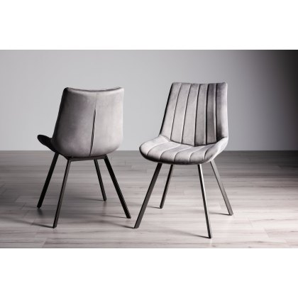 Pair of Fontana Dining Chairs (Grey Velvet Fabric) by Bentley Designs Pair of Fontana Dining Chairs (Grey Velvet Fabric) by Bentley Designs