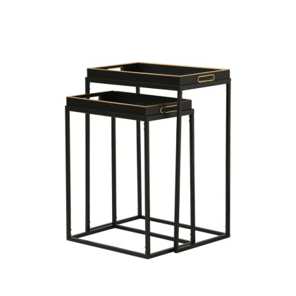 Set Of 2 Antique Gold Leaves Nesting Tables