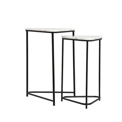 Set Of 2 Black Metal Nesting tables With White Marble Top