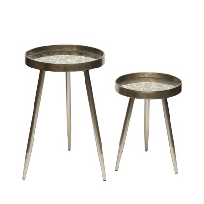 Set of 2 Champagne Nesting Tables Leaves Top