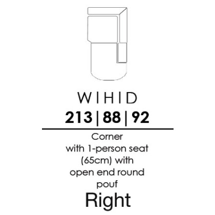 Skandia Corner with 1 Person Seat (65cm) with Open End Round Pouf- Right - (HJXR65H)