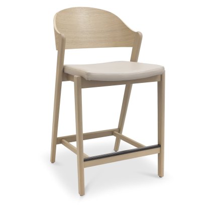 Luma Scandi Oak Bar Stool - Ivory Bonded Leather