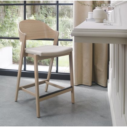 Luma Scandi Oak Bar Stool - Ivory Bonded Leather