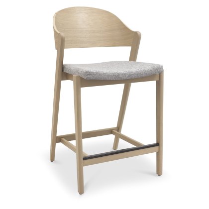 Luma Scandi Oak Bar Stool - Grey Fabric