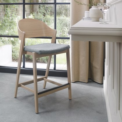 Luma Scandi Oak Bar Stool - Grey Fabric