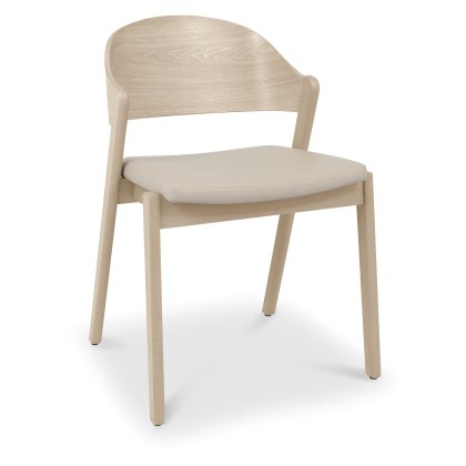 Pair of Luma Scandi Oak Ply Back Dining Chairs - Ivory Bonded Leather