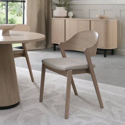 Pair of Luma Scandi Oak Ply Back Dining Chairs - Ivory Bonded Leather