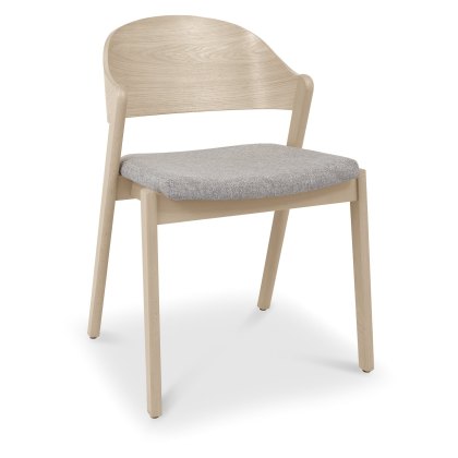 Pair of Luma Scandi Oak Ply Back Dining Chairs - Grey Fabric