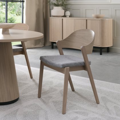Pair of Luma Scandi Oak Ply Back Dining Chairs - Grey Fabric