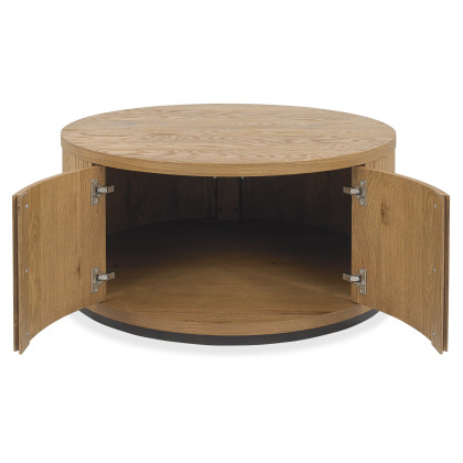 Luma Rustic Oak & Peppercorn Round Storage Coffee Table