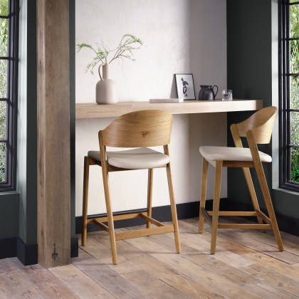 Luma Rustic Oak Bar Stool - Ivory Bonded Leather