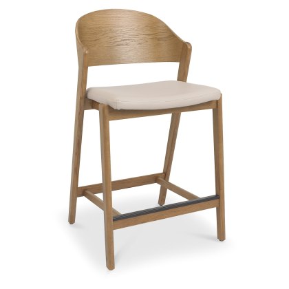 Luma Rustic Oak Bar Stool - Ivory Bonded Leather