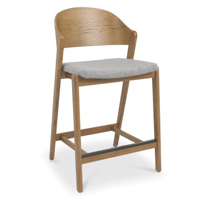 Luma Rustic Oak Bar Stool - Grey Fabric