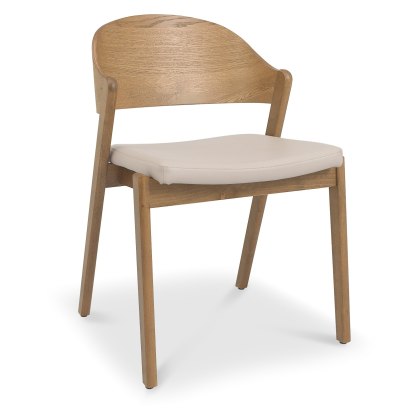 Pair of Luma Rustic Oak Ply Back Dining Chairs - Ivory Bonded Leather
