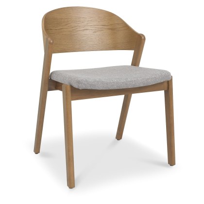 Pair of Luma Rustic Oak Ply Back Dining Chairs - Grey Fabric