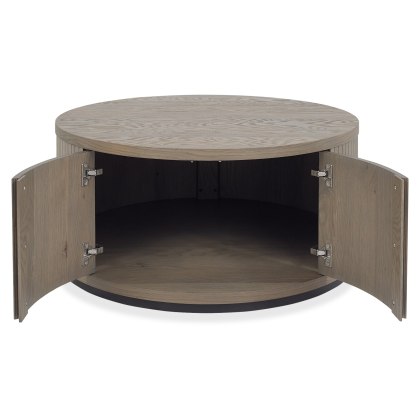 Luma Grey Oiled Oak & Peppercorn Round Storage Coffee Table