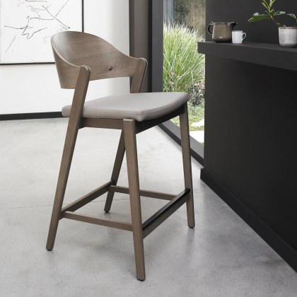 Luma Grey Oiled Oak Bar Stool - Grey Bonded Leather