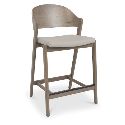 Luma Grey Oiled Oak Bar Stool - Grey Bonded Leather