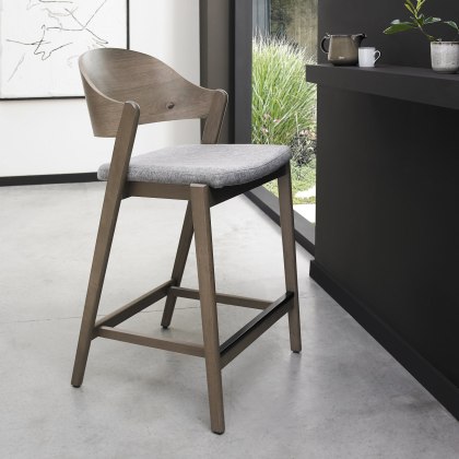 Luma Grey Oiled Oak Bar Stool - Grey Fabric