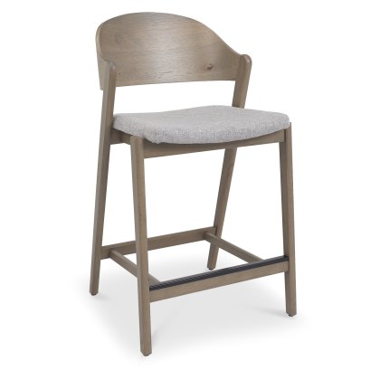 Luma Grey Oiled Oak Bar Stool - Grey Fabric