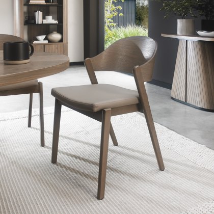 Pair of Luma Grey Oiled Oak Ply Back Dining Chairs - Grey Bonded Leather