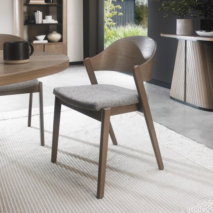 Pair of Luma Grey Oiled Oak Ply Back Dining Chairs - Grey Fabric