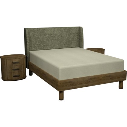 Luma Knotty Oak & Weathered Oak Kingsize Upholstered Bedframe - Pearl Velvet Fabric