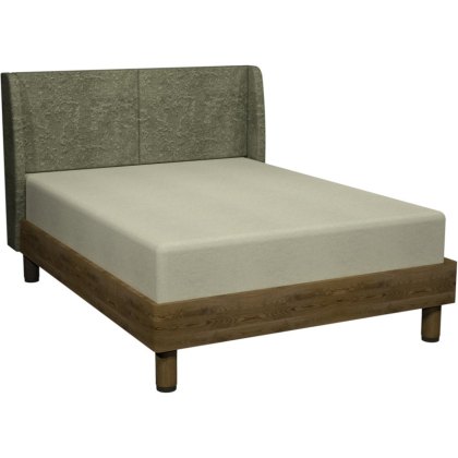 Luma Knotty Oak & Weathered Oak Super King Upholstered Bedframe - Pearl Velvet Fabric