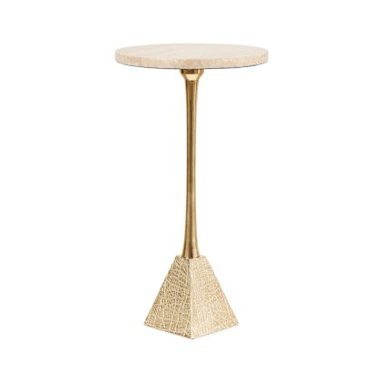 Ella Gold Metal Side Table with Cream Travertine Marble Top