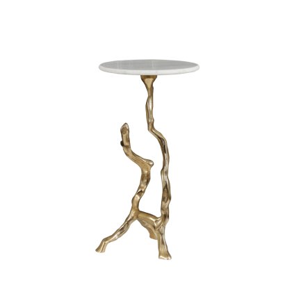 55cm Gold Metal Accent Table with White Marble Top