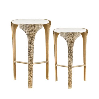 Ella Set of 2 Gold Metal Side Table with White Marble Top