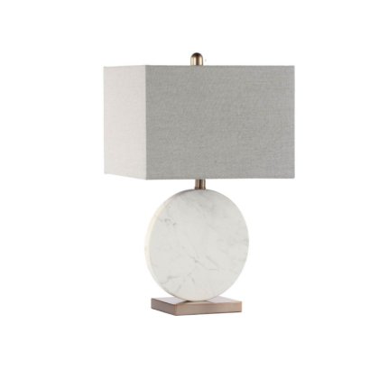 62cm White Marble Table Lamp with Grey Linen Shade