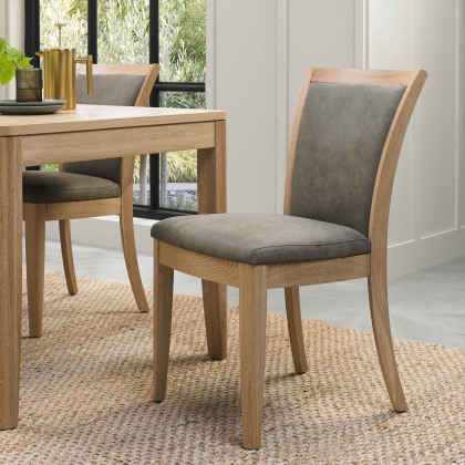 Pair of Chester Oak Upholstered Dining Chairs - Mocha Fabric by Bentley Designs