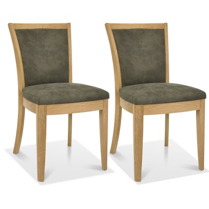 Pair of Chester Oak Upholstered Dining Chairs - Mocha Fabric by Bentley Designs