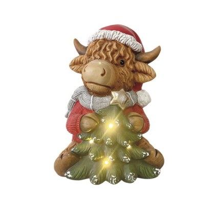 LED Highland Cow Tree 36cms