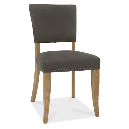 Pair of Indus Rustic Oak Upholstered Chairs (Dark Grey Fabric) by Bentley Designs