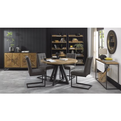 Indus Rustic Oak 4 Seater Circular Table & 4 Indus Cantilever Chairs Set by Bentley Designs