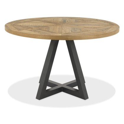 Indus Rustic Oak 4 Seater Circular Table & 4 Indus Cantilever Chairs Set by Bentley Designs