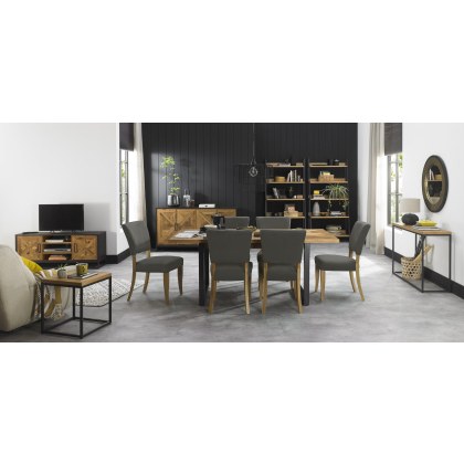 Indus Rustic Oak 6-8 Seater Table & 6 Indus Rustic Oak Upholstered Chairs Set by Bentley Designs
